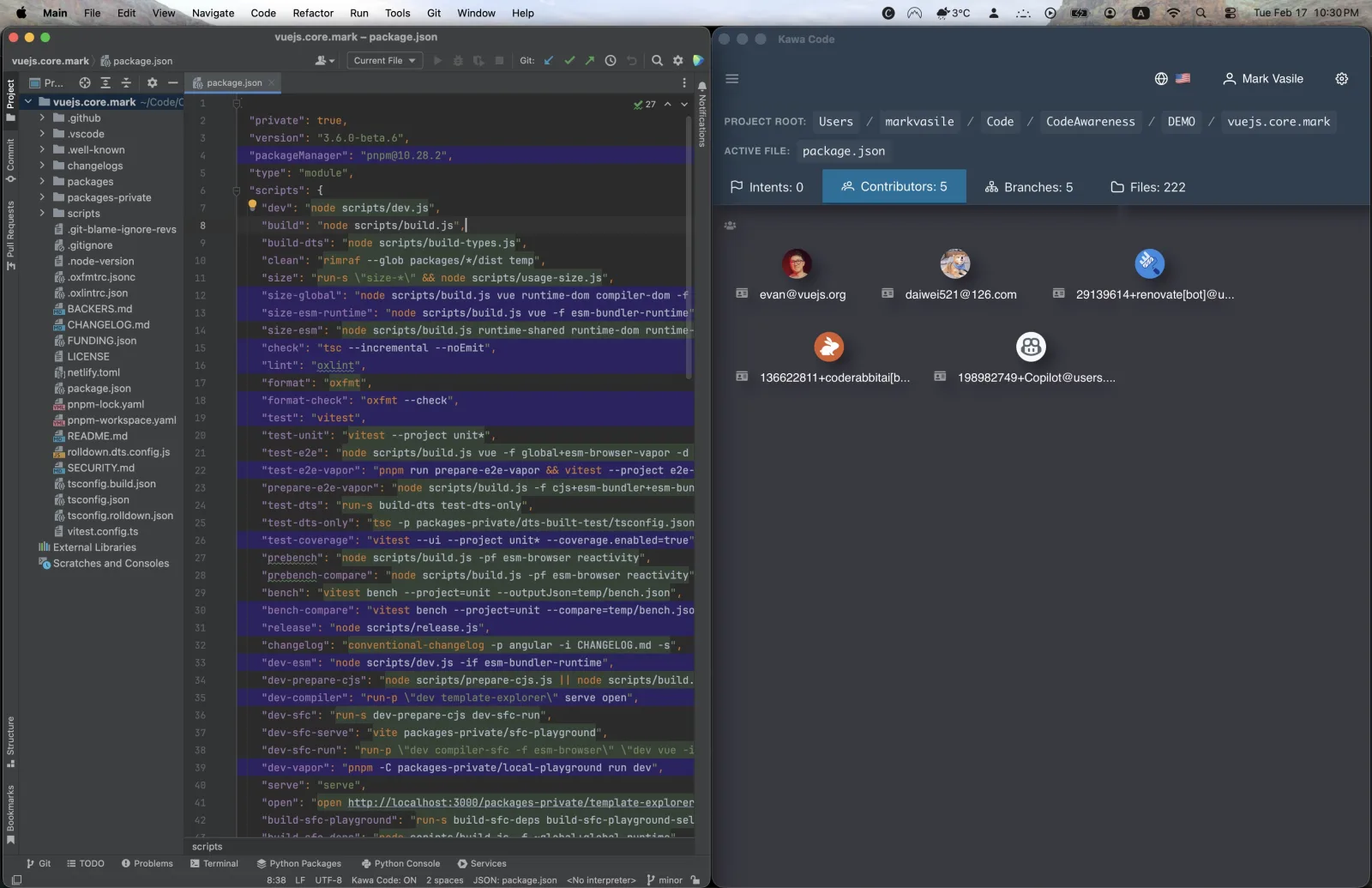 Kawa Code intersection detection across teammates in IntelliJ